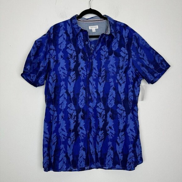 Sun + Stone Blue Coastal Navy Men’s Button Down Shirt Size Large - Picture 1 of 5